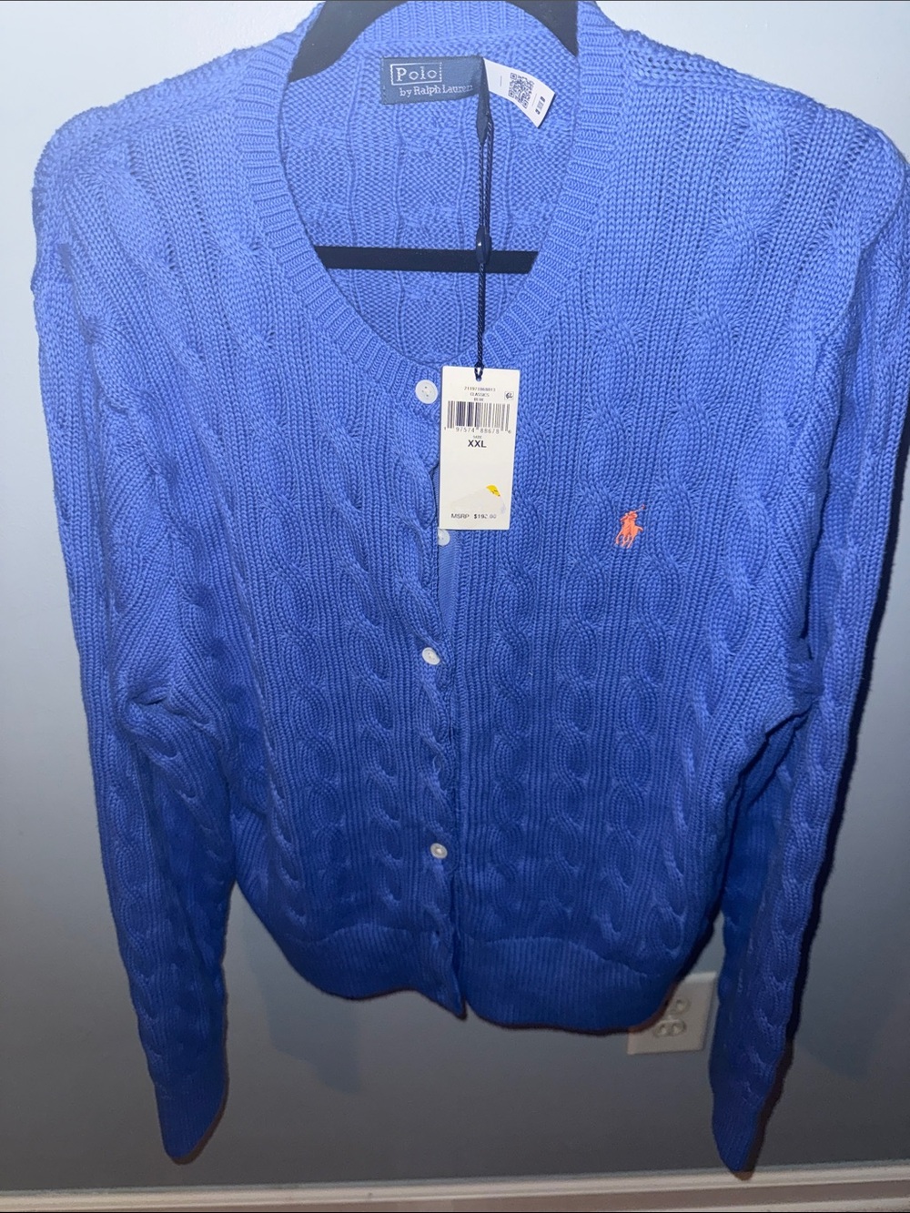 Polo by Ralph Lauren Periwinkle Cable-Knit Cardigan with Pink Pony